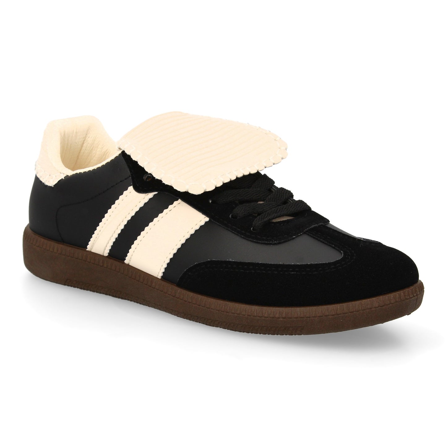 Zapatilla Plana Negra Mujer Estilo Retro con Cordones