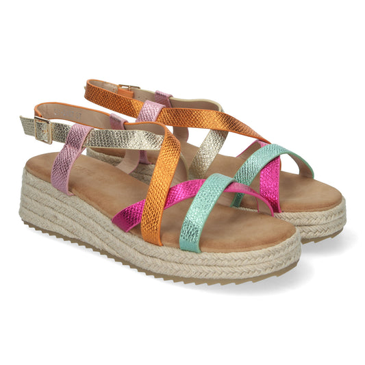 Sandalias de Planas para Mujer Elegantes y Cómodas con Detalles Entrecruzados Cierre de Hebilla Perfectas para Primavera-Verano Multicolor