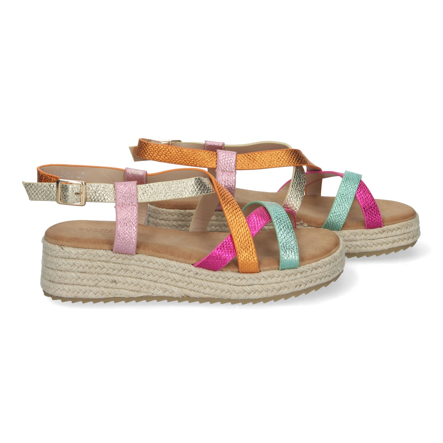 Sandalias de Planas para Mujer Elegantes y Cómodas con Detalles Entrecruzados Cierre de Hebilla Perfectas para Primavera-Verano Multicolor