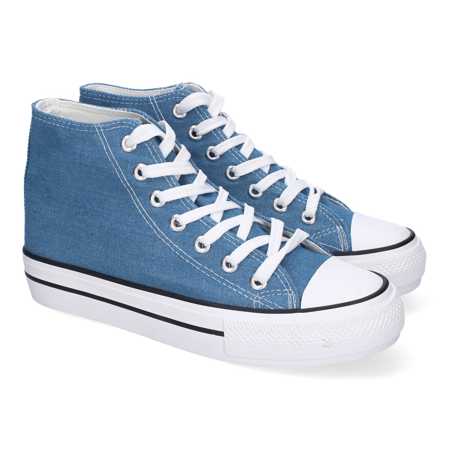Bamba abotinada para mujer de color azul con cierre de cordones.