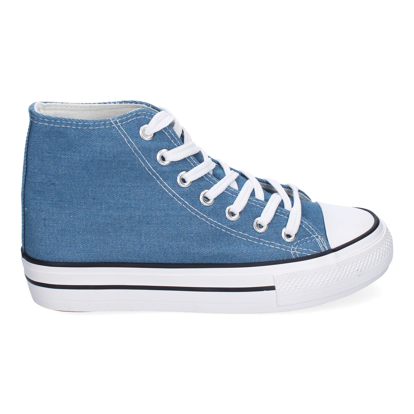 Bamba abotinada para mujer de color azul con cierre de cordones.