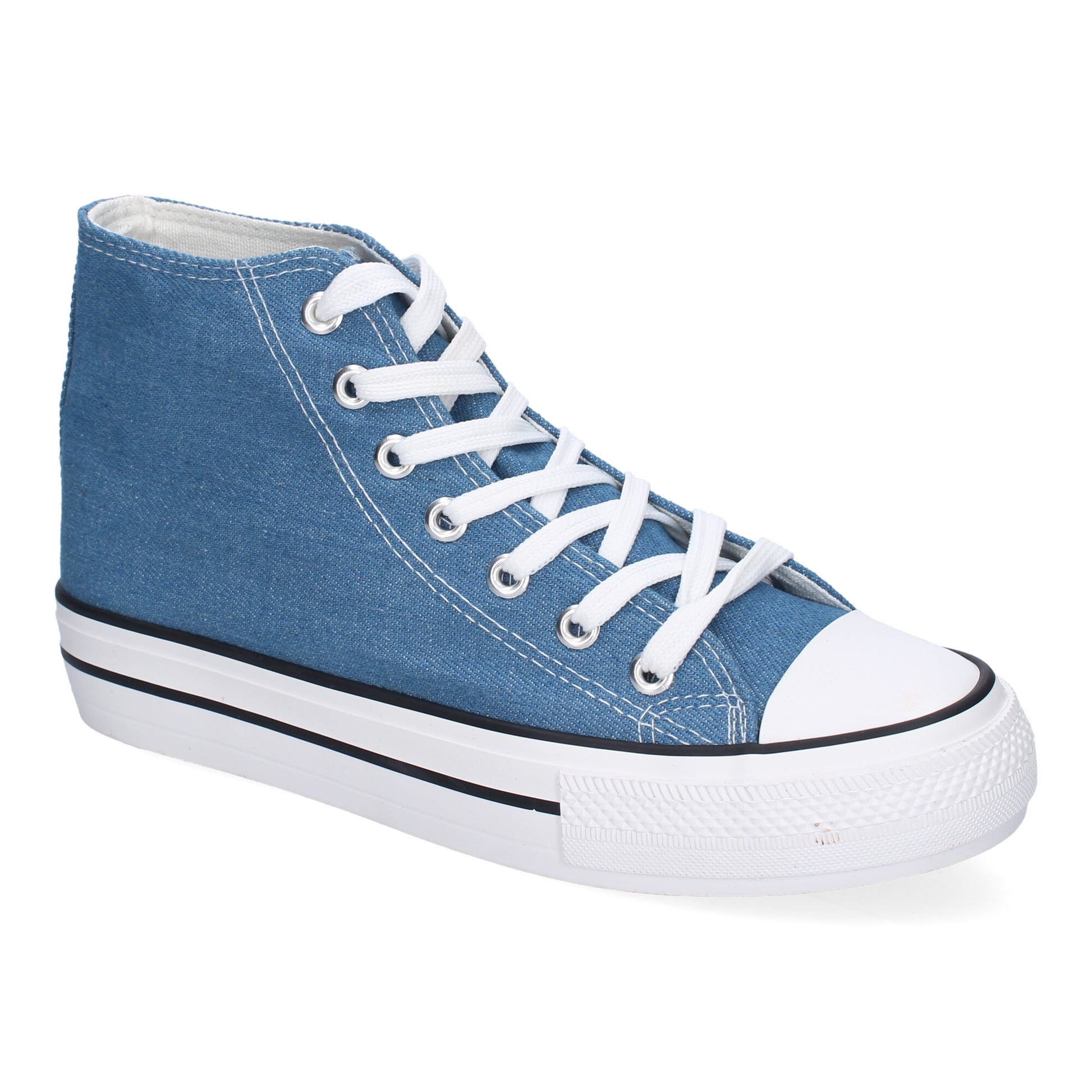 Bamba abotinada para mujer de color azul con cierre de cordones.