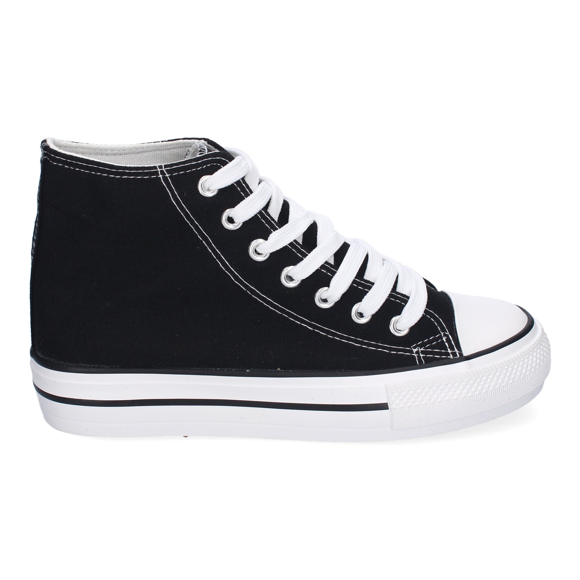 Bamba abotinada para mujer de color negro con cierre de cordones.