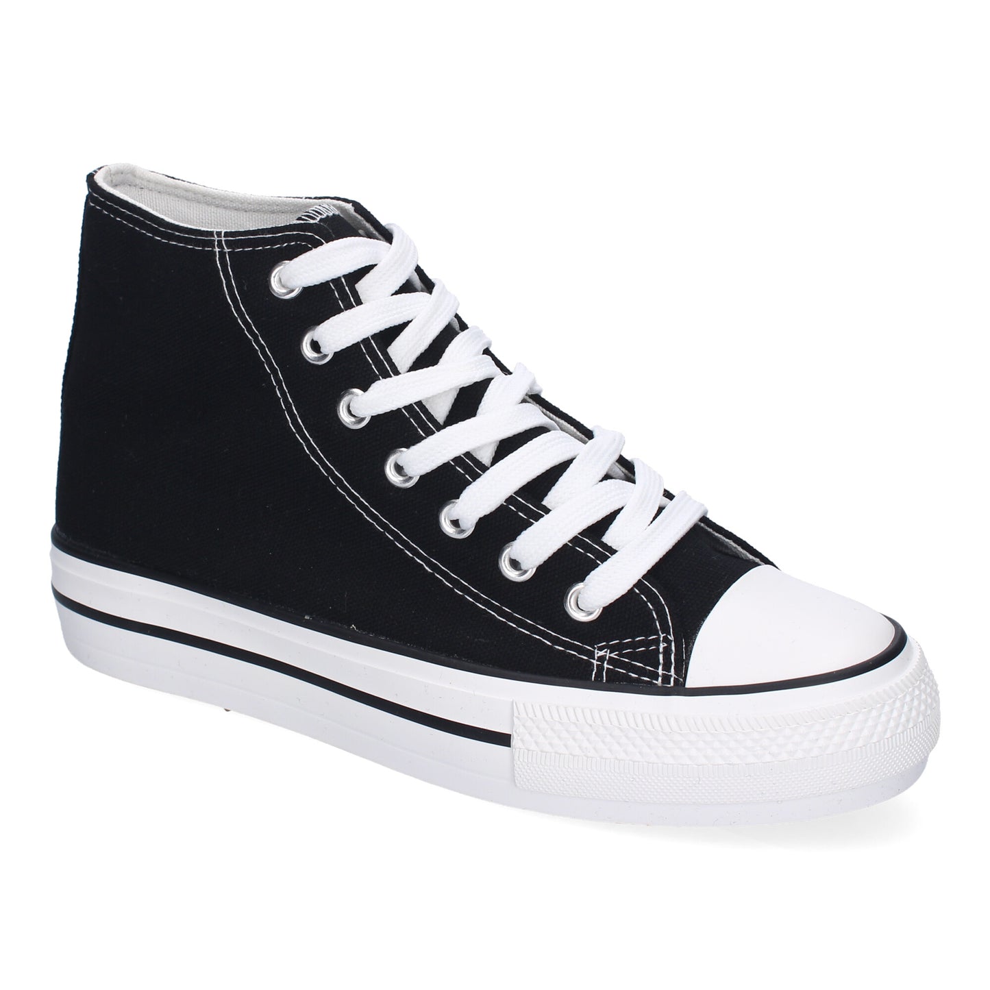 Bamba abotinada para mujer de color negro con cierre de cordones.