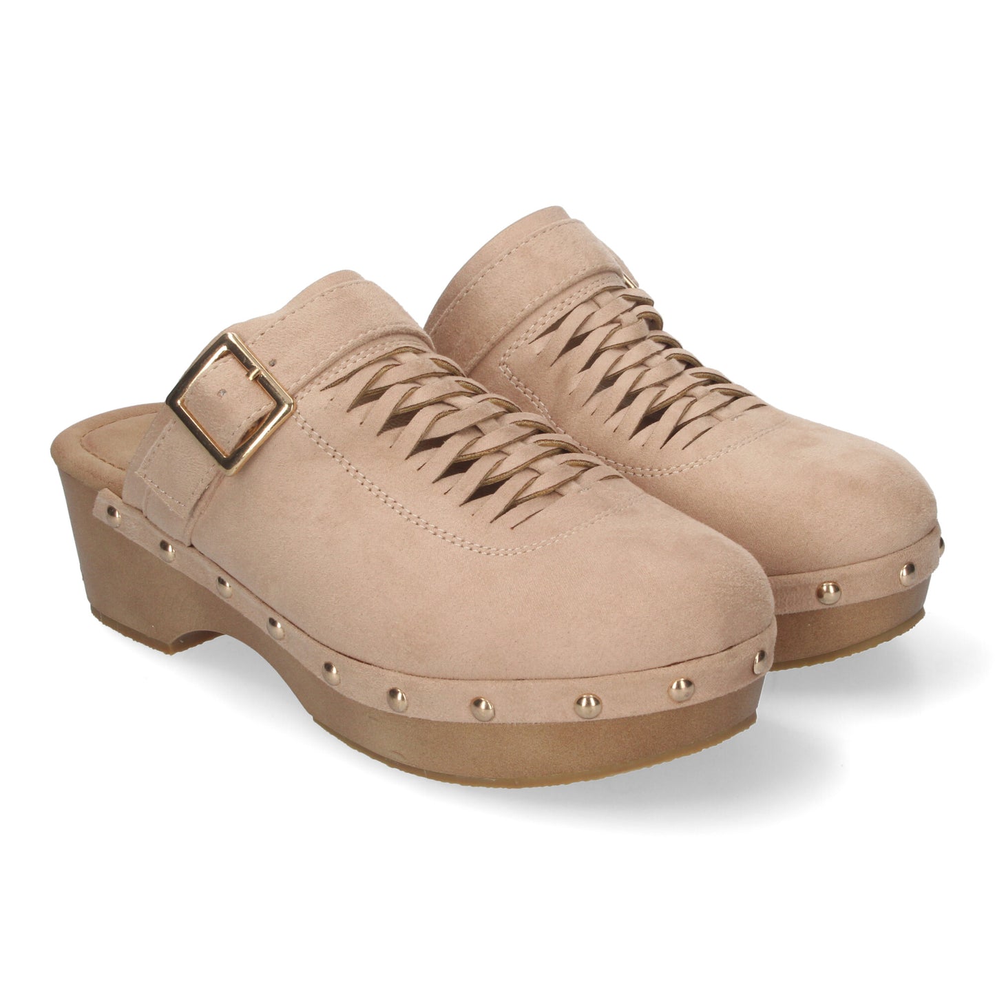 Zueco de Tacón para Mujer Cómodos y Elegantes Detalles de Tachuelas Pala Calada y Talón Abierto.