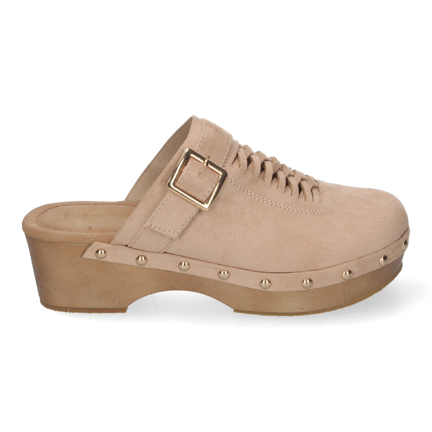 Zueco de Tacón para Mujer Cómodos y Elegantes Detalles de Tachuelas Pala Calada y Talón Abierto.