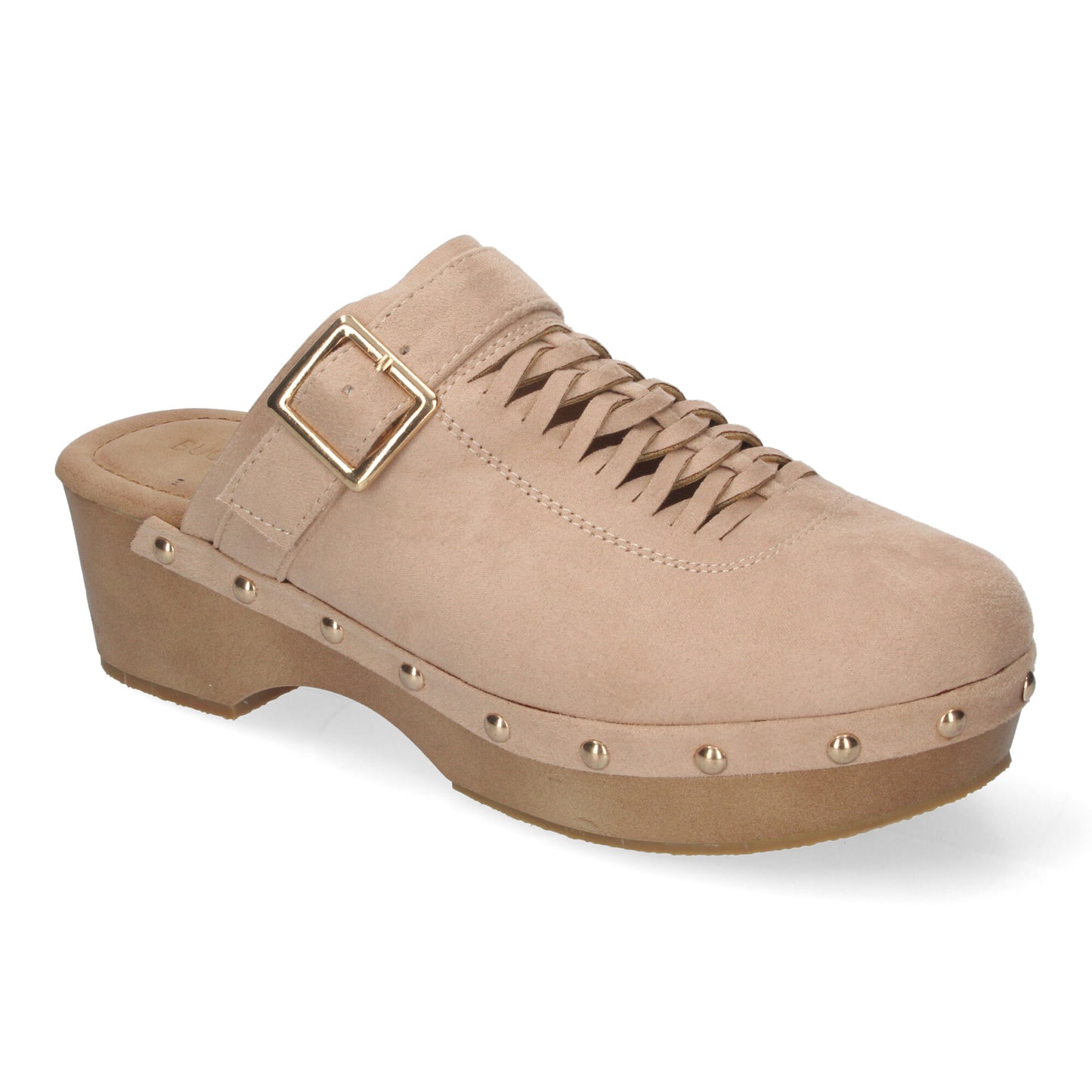 Zueco de Tacón para Mujer Cómodos y Elegantes Detalles de Tachuelas Pala Calada y Talón Abierto.