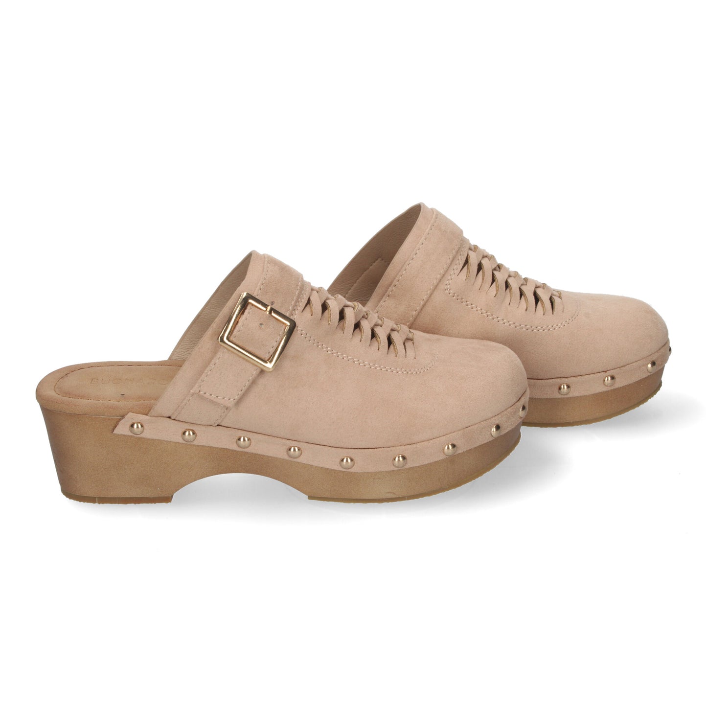 Zueco de Tacón para Mujer Cómodos y Elegantes Detalles de Tachuelas Pala Calada y Talón Abierto.