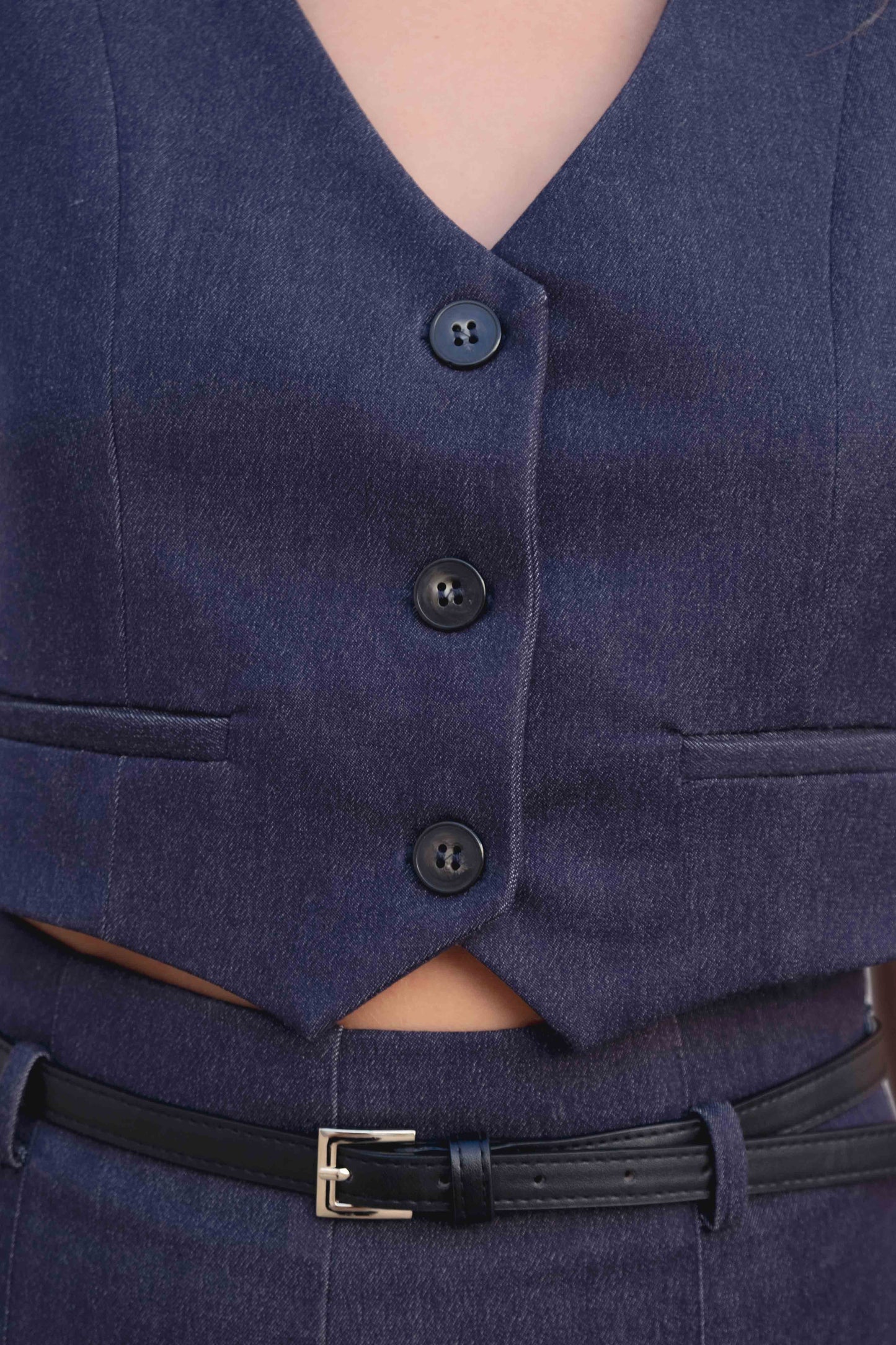 Chaleco Corto Estilo Denim con Escote en Pico
