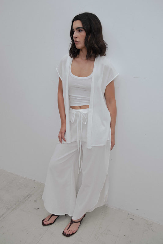 Pantalón fluido de algodón con aberturas laterales para mujer