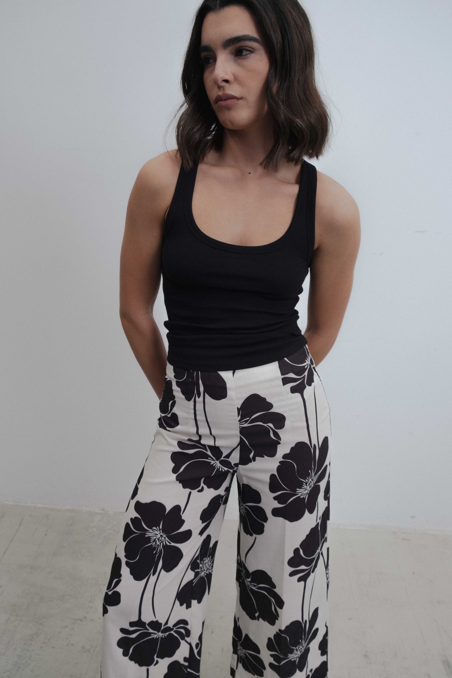 Pantalón culotte fluido estampado de pierna ancha para mujer