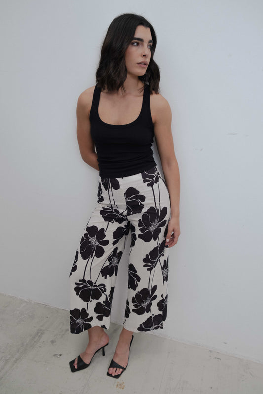 Pantalón culotte fluido estampado de pierna ancha para mujer