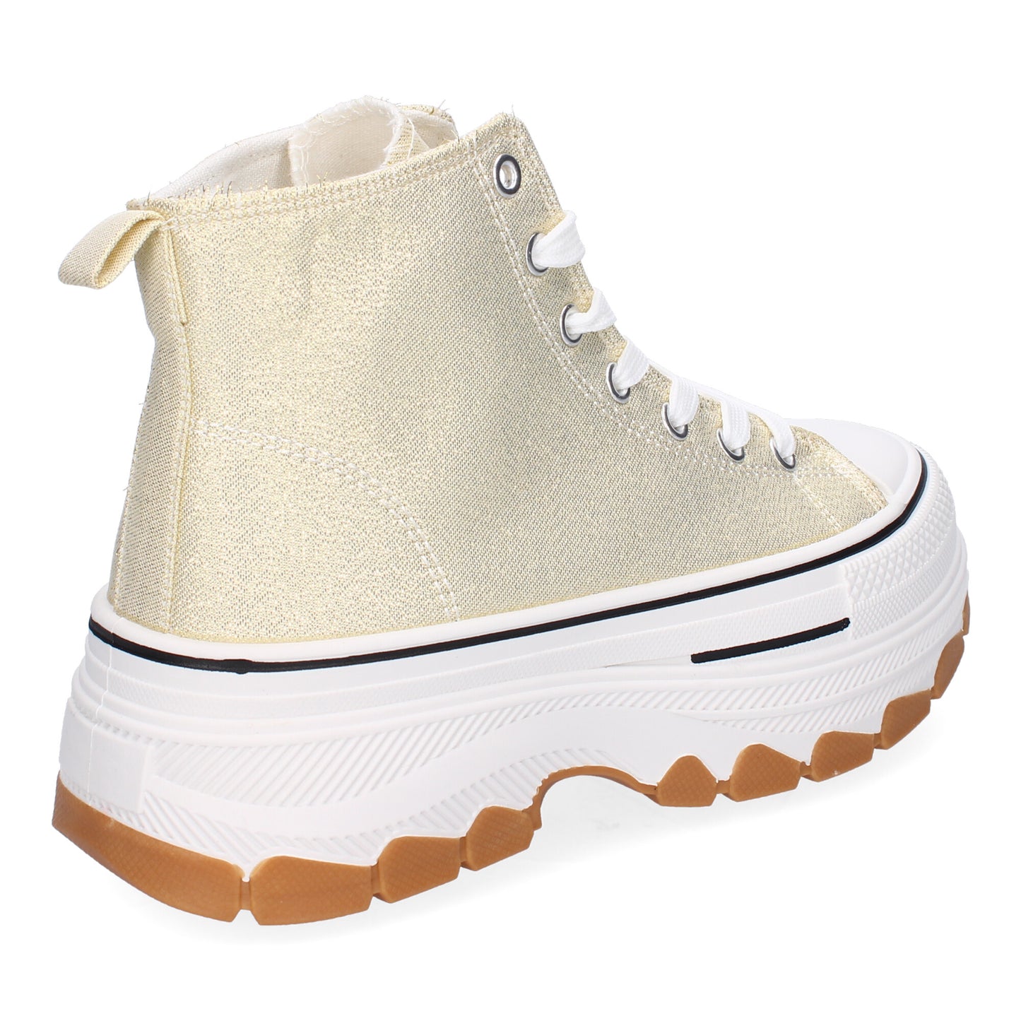 Zapatilla abotinada de plataforma para mujer en color oro, estilo bamba de lona.