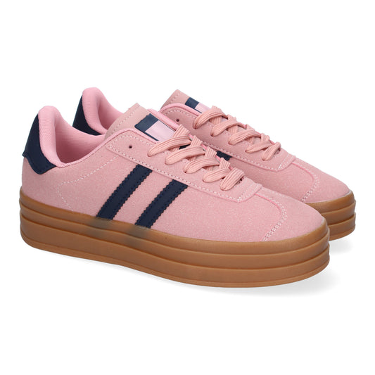 Zapatilla deportiva rosa de mujer con doble suela, elegante y moderna.