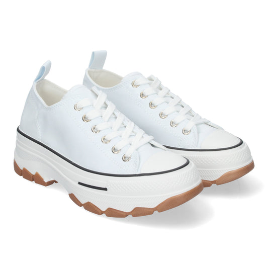 Zapatilla de Plataforma para Mujer Cómoda Estilo Bamba Material de Lona y Cierre de Cordones