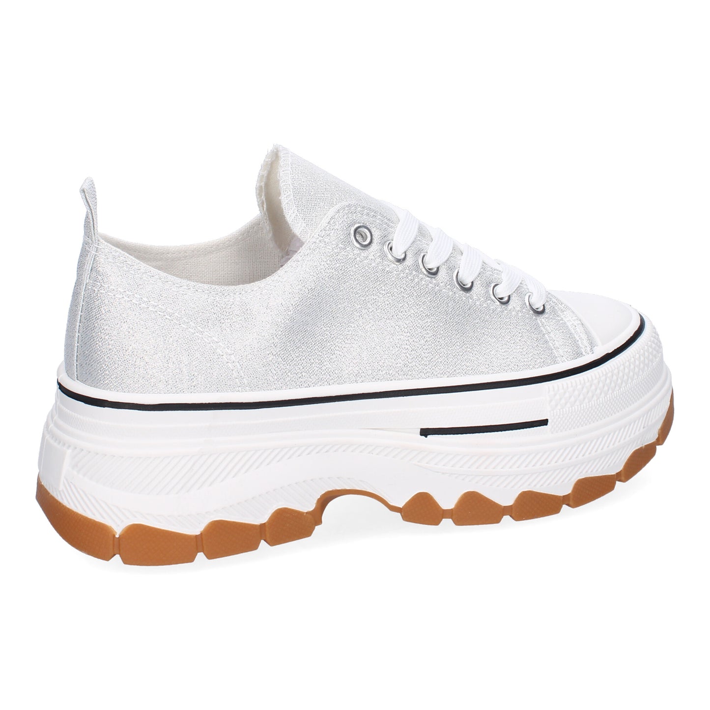 Zapatilla de plataforma para mujer en color plata, estilo bamba de lona.