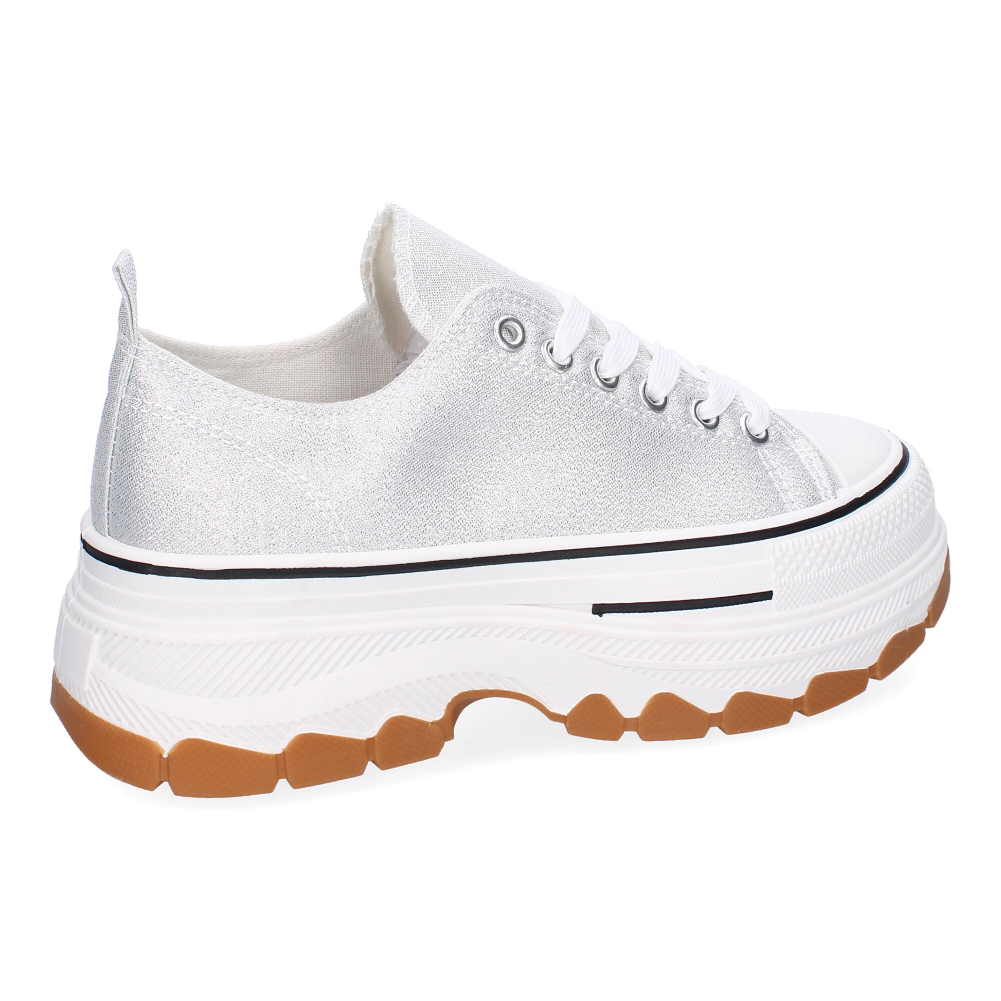 Zapatilla de plataforma para mujer en color plata, estilo bamba de lona.