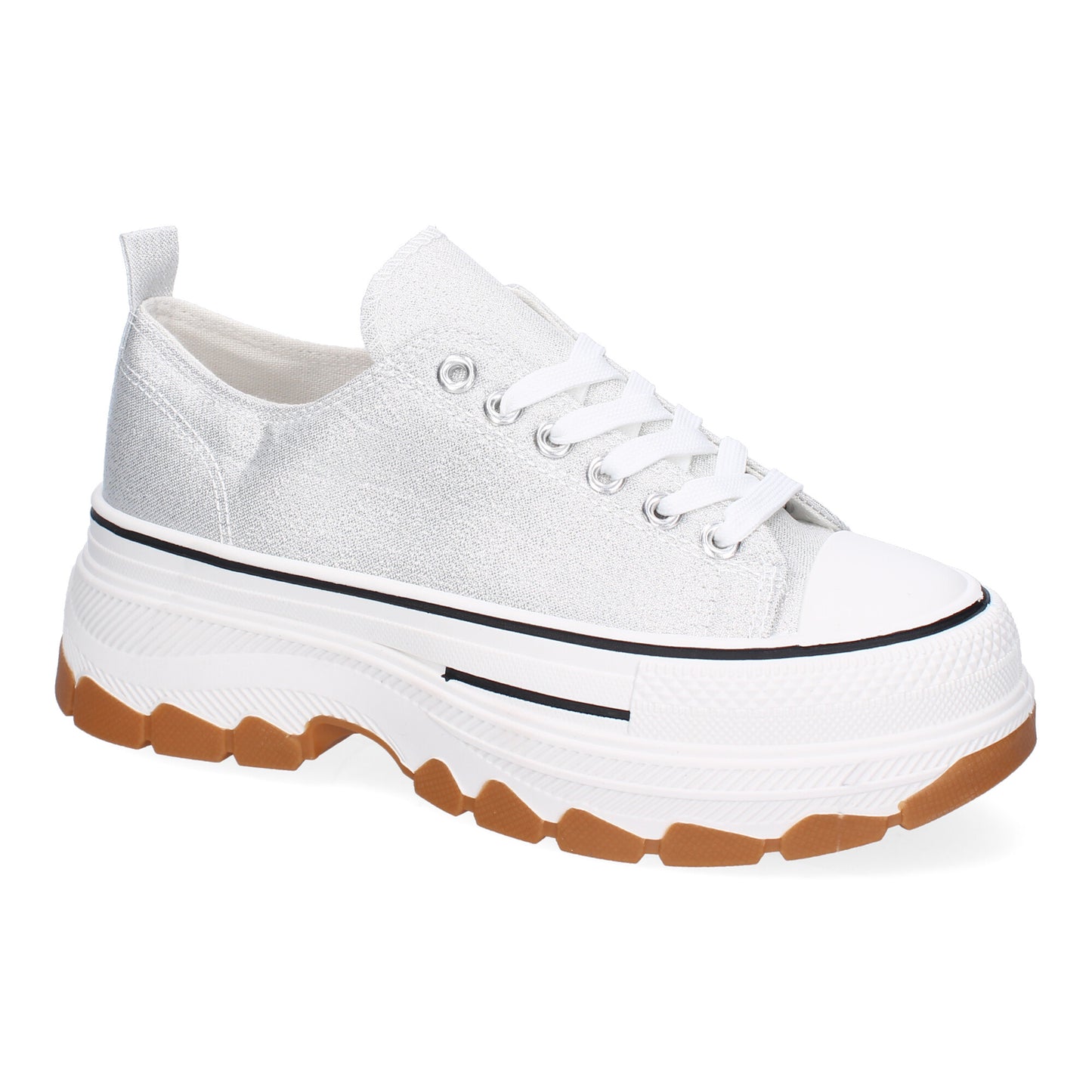 Zapatilla de plataforma para mujer en color plata, estilo bamba de lona.