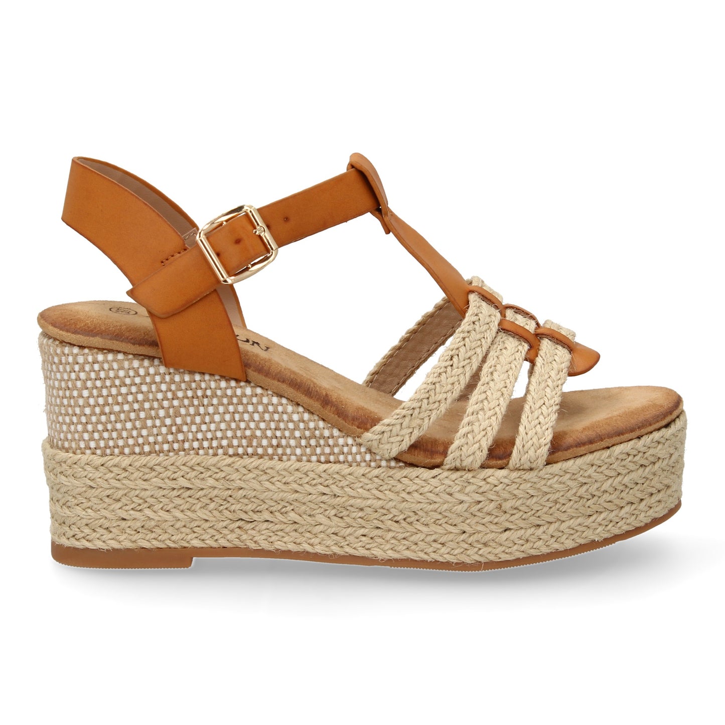 Sandalia de Cuña de Yute Camel con Tiras Cruzadas