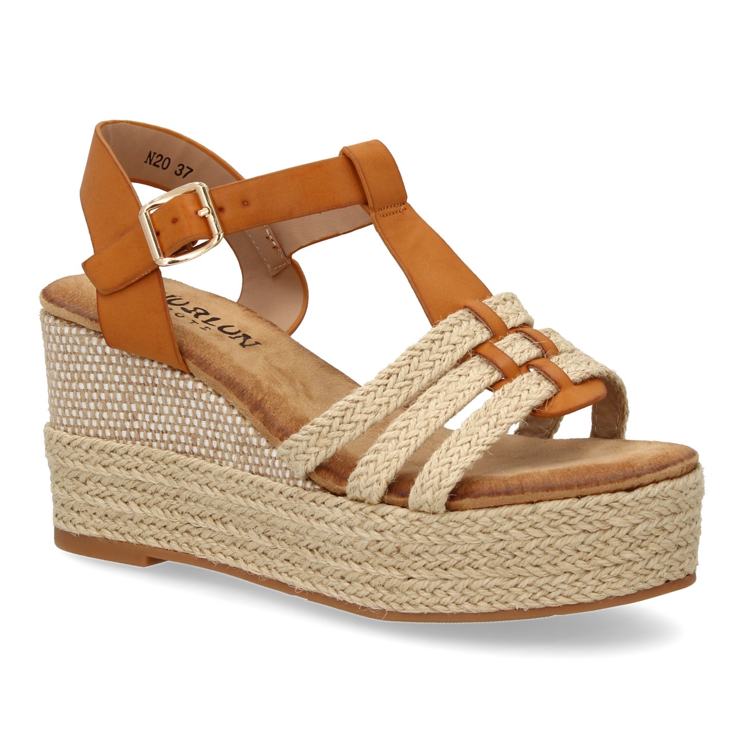 Sandalia de Cuña de Yute Camel con Tiras Cruzadas