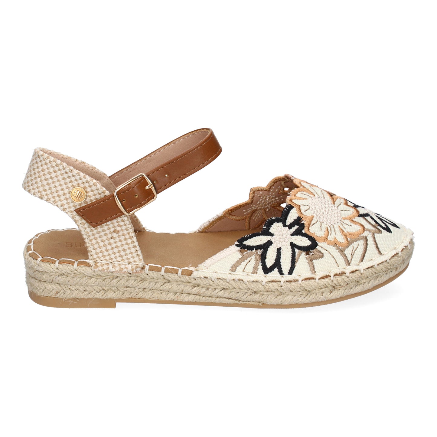 Sandalias Negras de Yute con Diseño Floral Bordado
