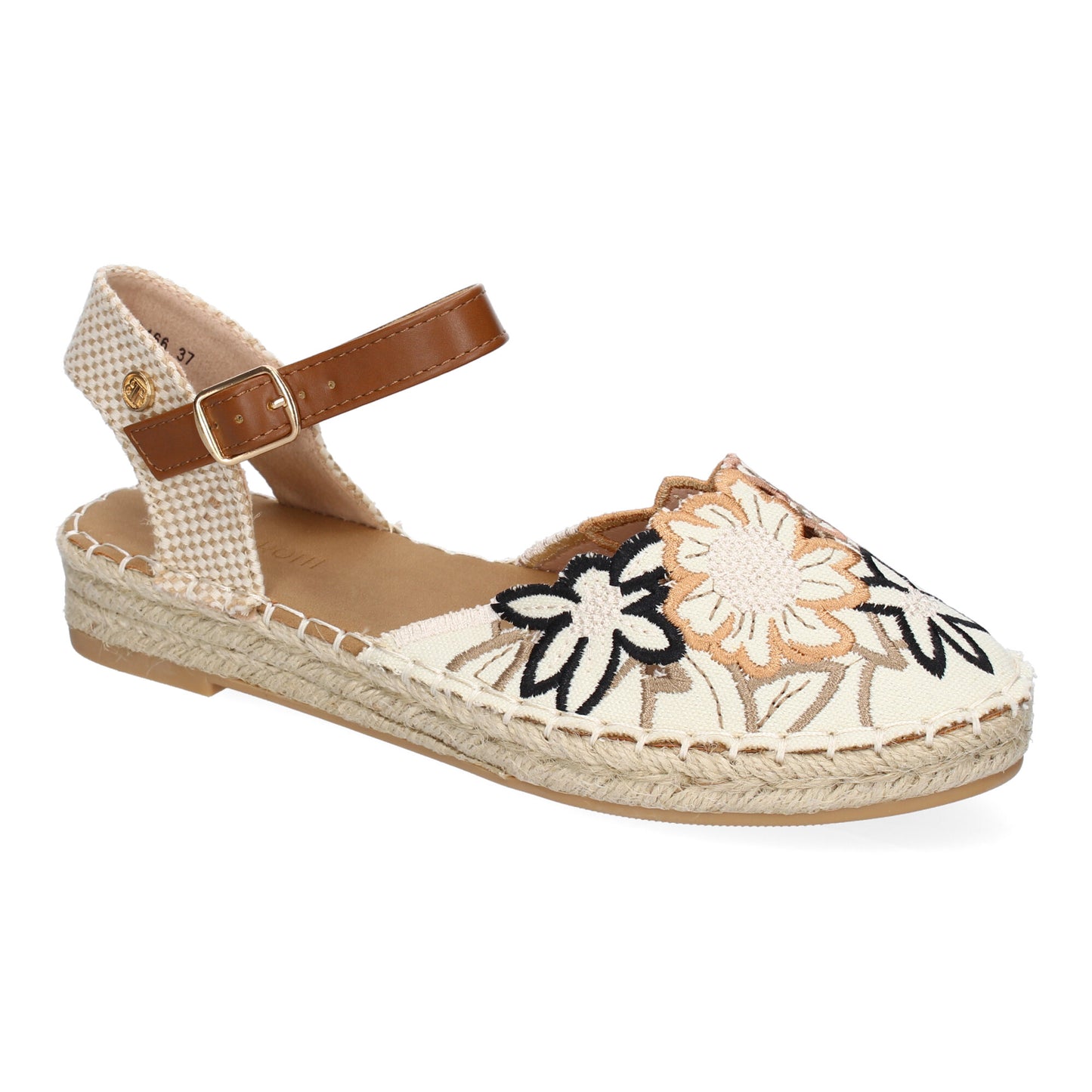 Sandalias Negras de Yute con Diseño Floral Bordado