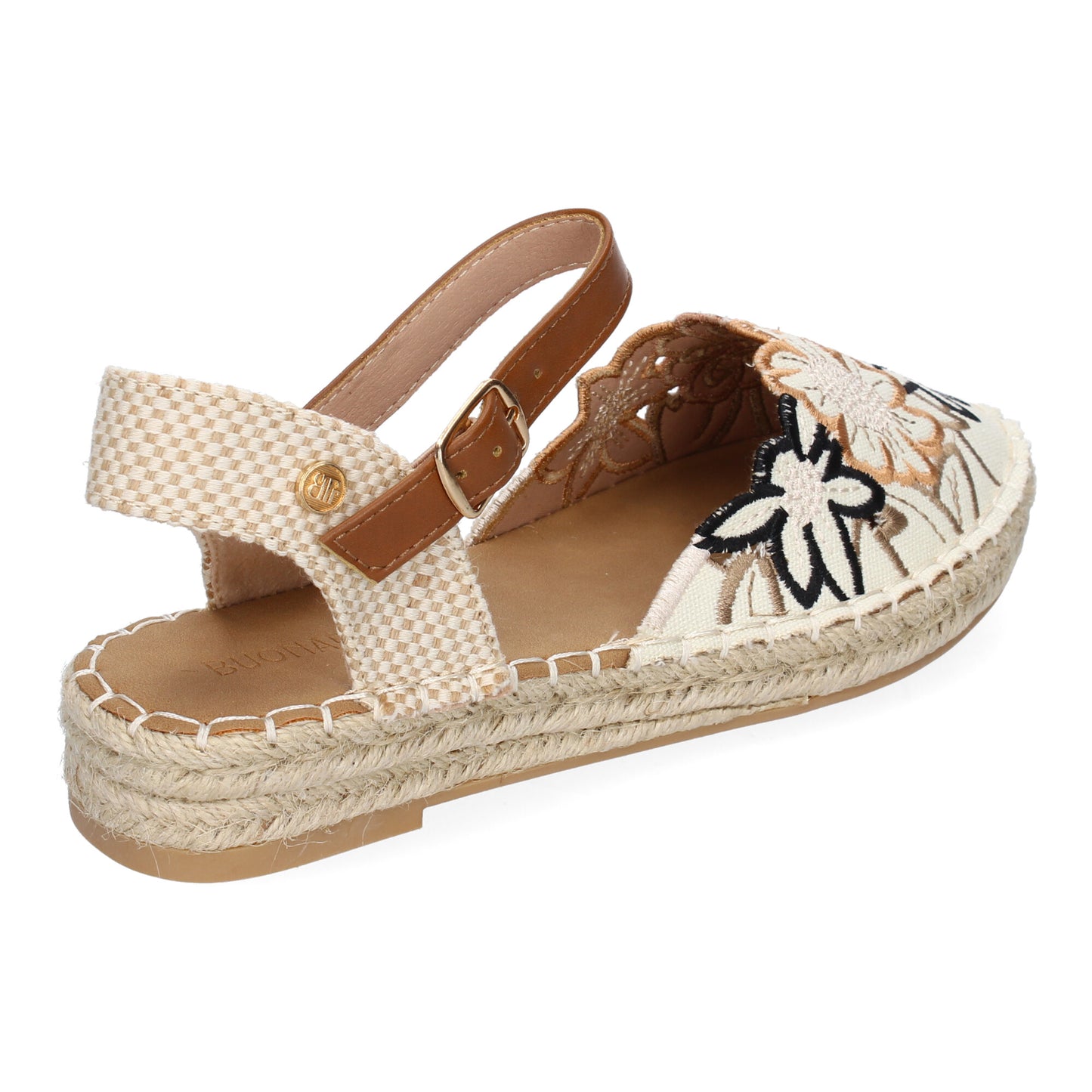 Sandalias Negras de Yute con Diseño Floral Bordado