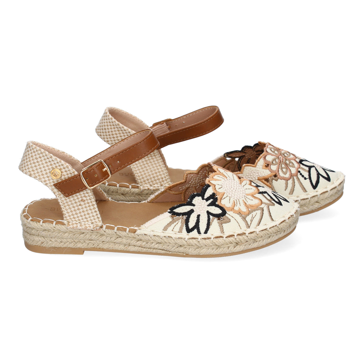 Sandalias Negras de Yute con Diseño Floral Bordado