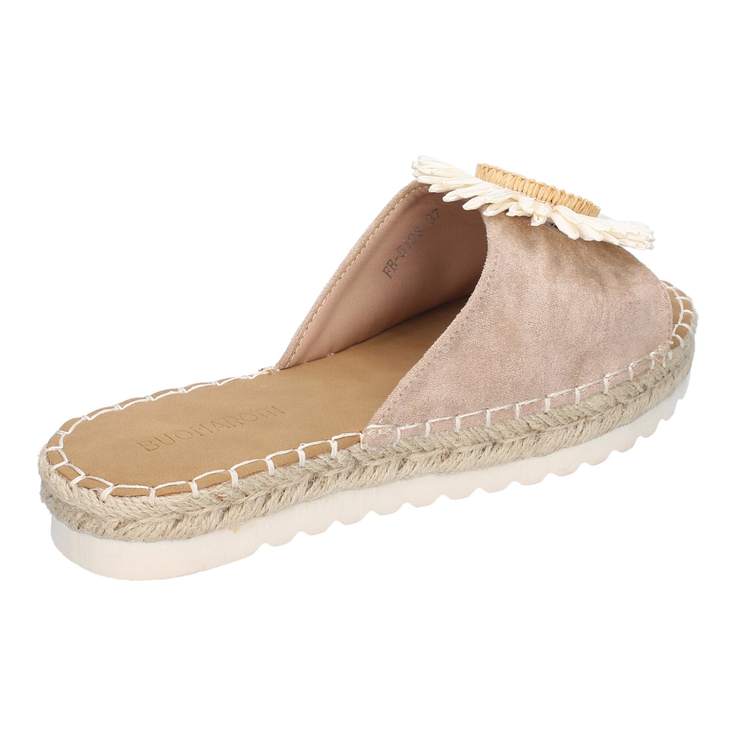 Sandalia Plana Blanca de Mujer con Adorno Floral