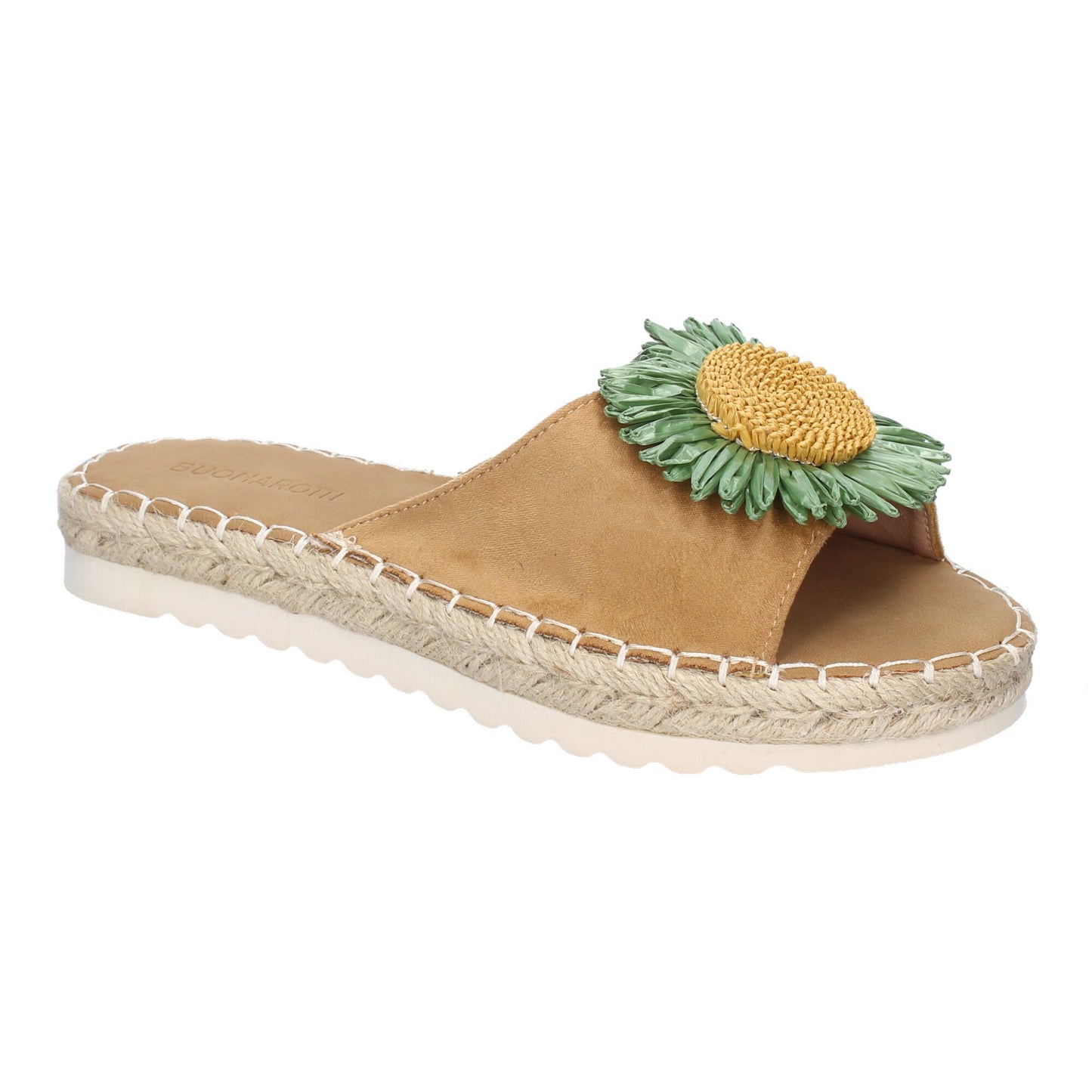 Sandalia Plana Verde con Adorno Floral