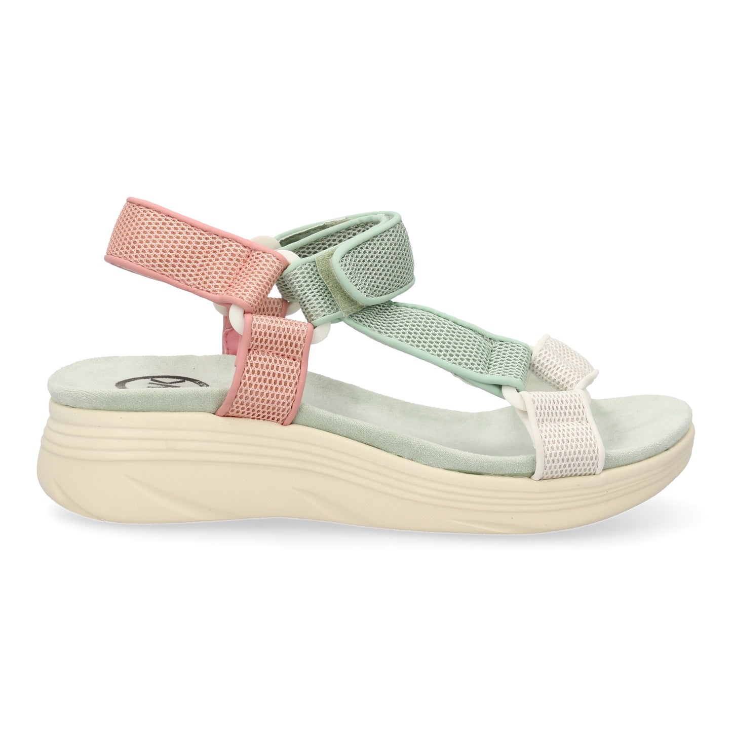 Sandalia Plana Verde con Velcro y Tiras Cruzadas