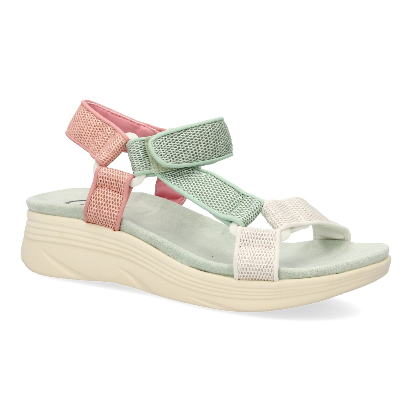 Sandalia Plana Verde con Velcro y Tiras Cruzadas