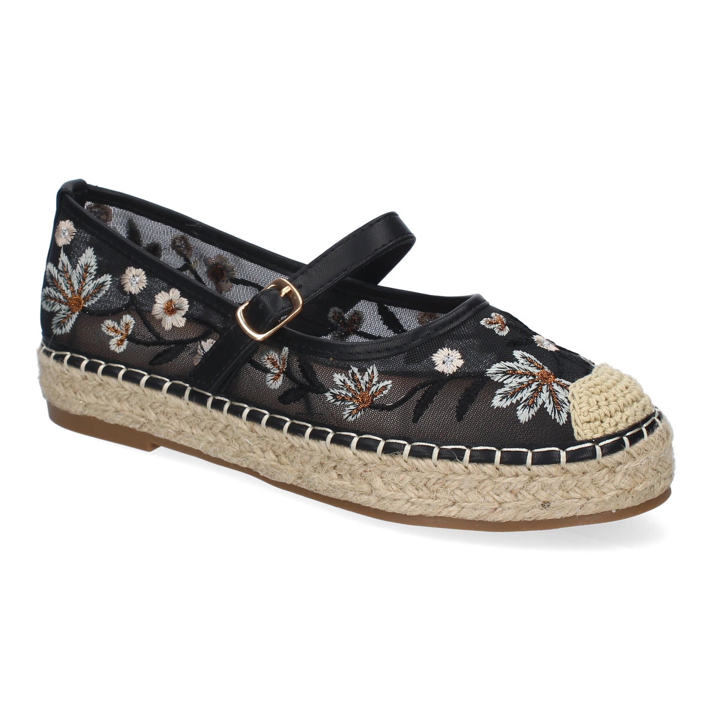 Bailarina Alpargata HA-5282 Negra con Yute y Estampado Floral