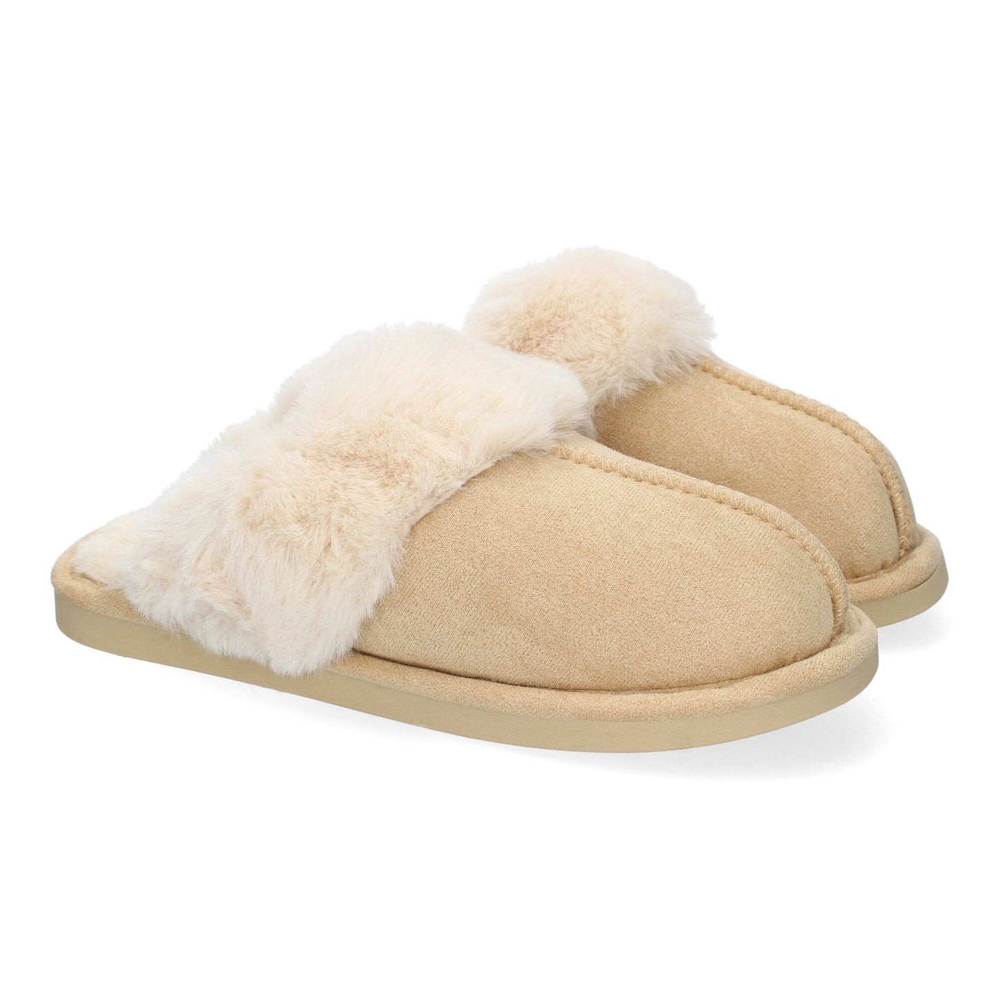Zapatillas de casa para mujer I7263 en color beige, cómodas, con diseño moderno y suave forro de pelo para invierno.