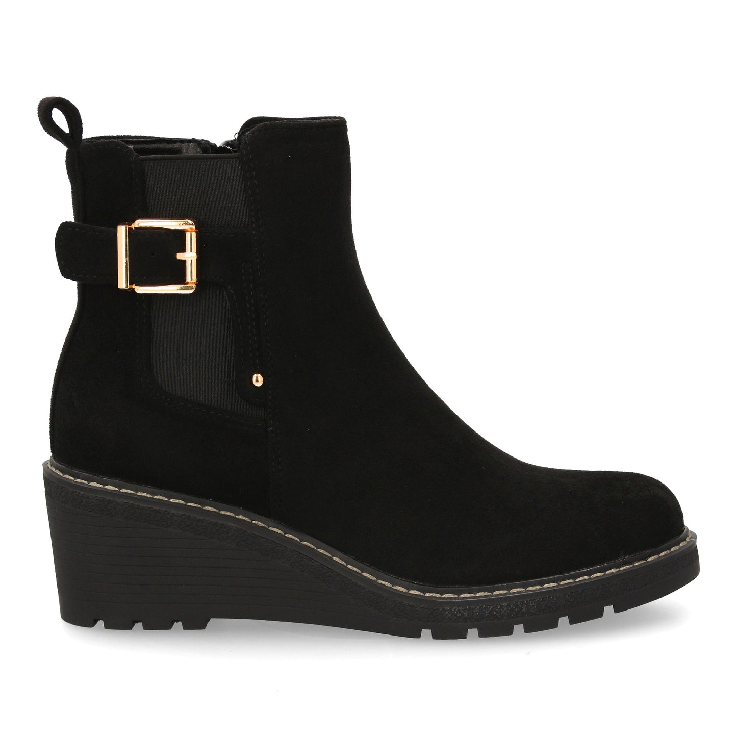 Bota de Caña Media Negra con Cuña Cómoda