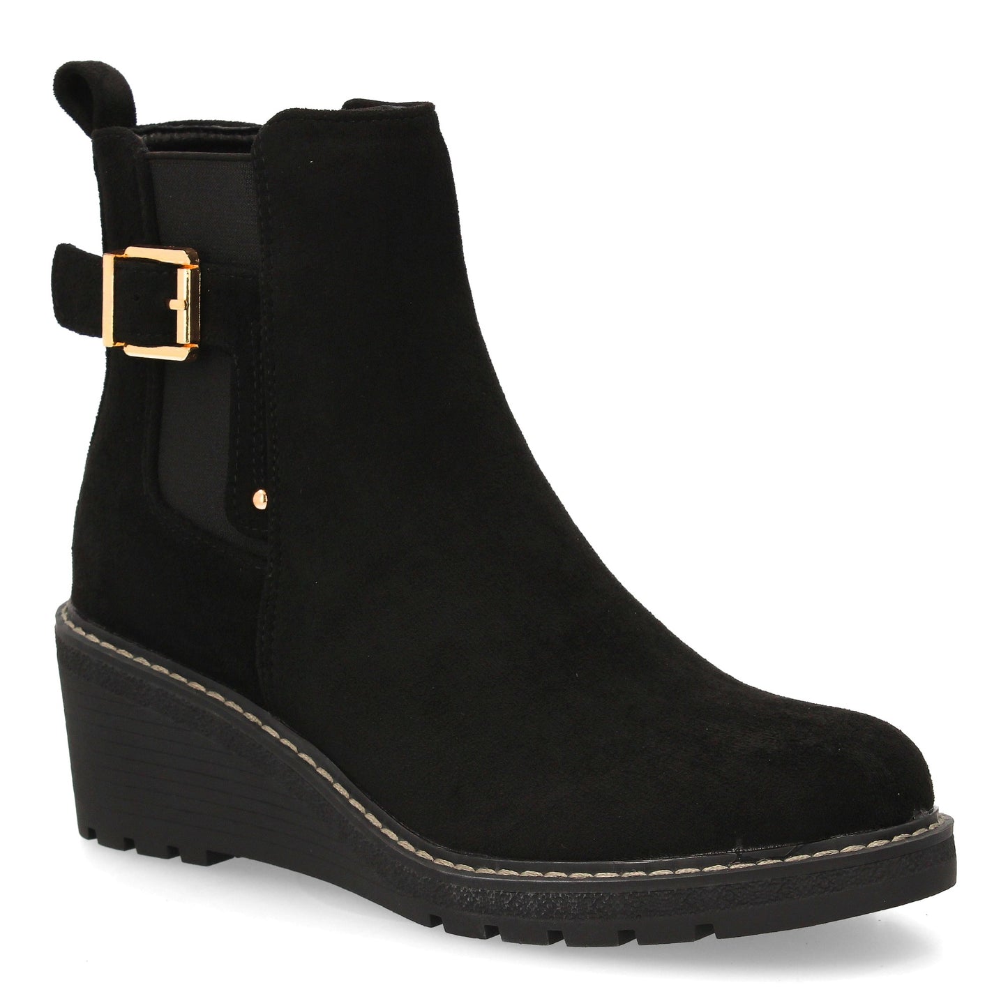 Bota de Caña Media Negra con Cuña Cómoda