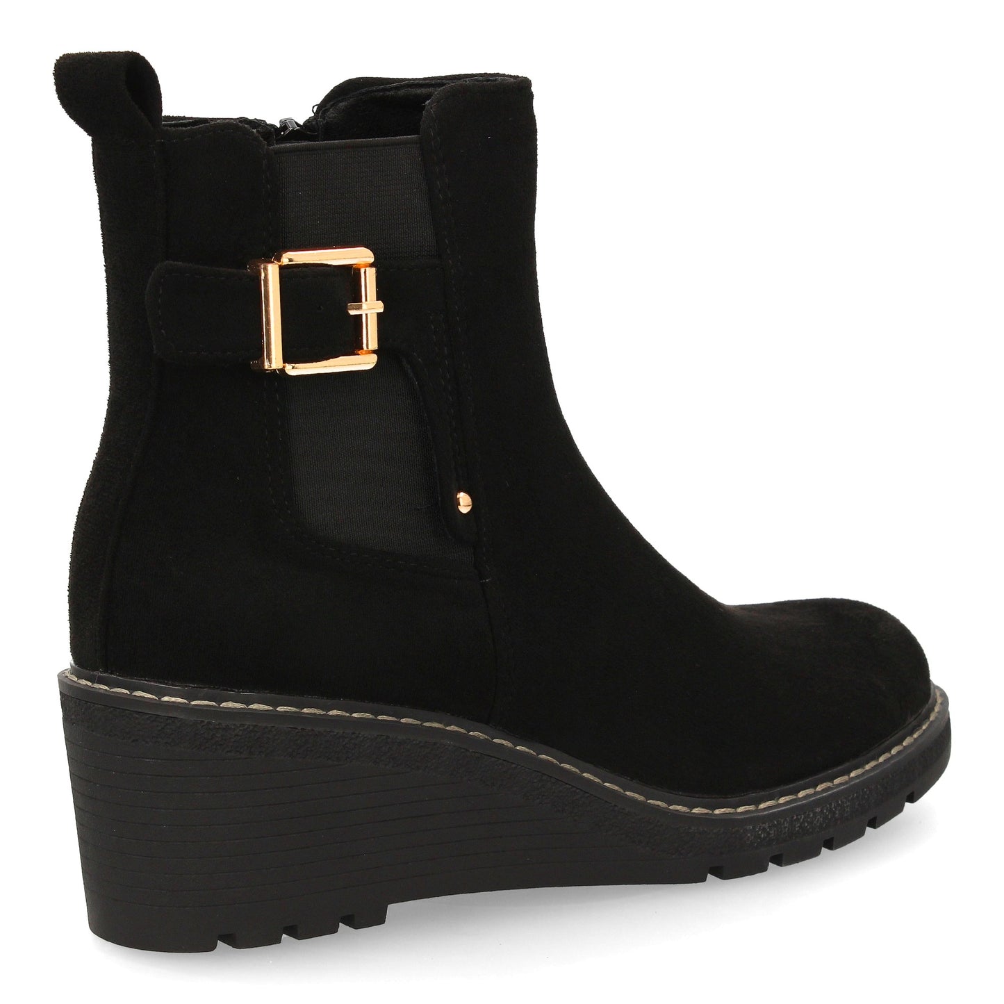 Bota de Caña Media Negra con Cuña Cómoda