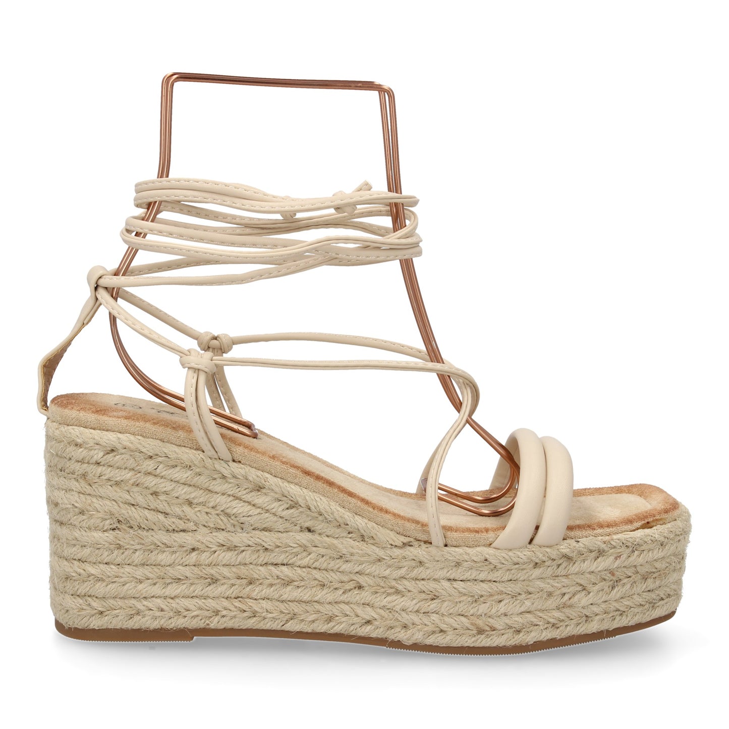 Sandalia de Cuña de Yute Beige - Cordones al Tobillo