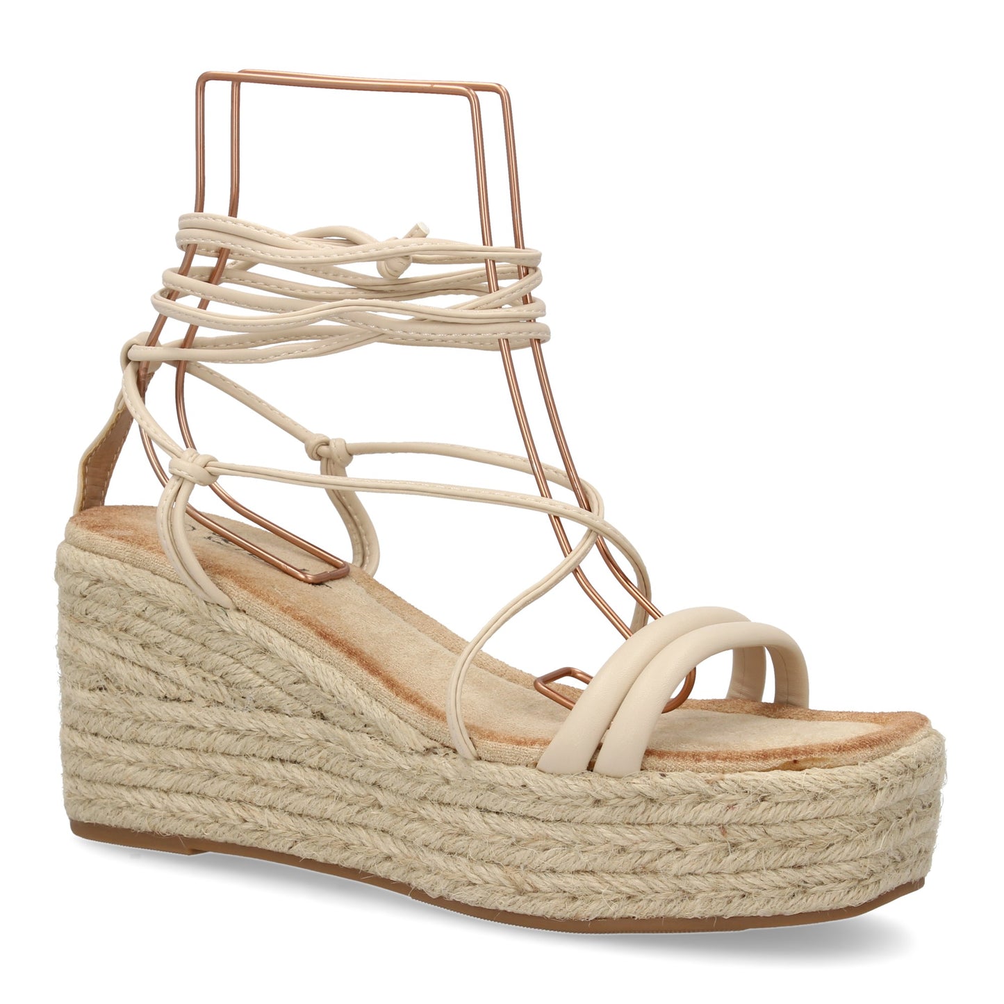Sandalia de Cuña de Yute Beige - Cordones al Tobillo
