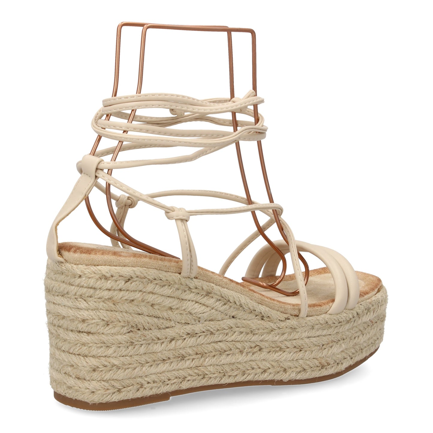 Sandalia de Cuña de Yute Beige - Cordones al Tobillo