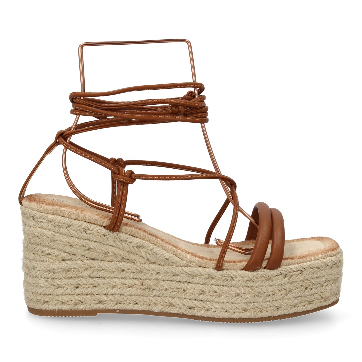 Sandalia de Cuña de Yute Camel - Cordones al Tobillo