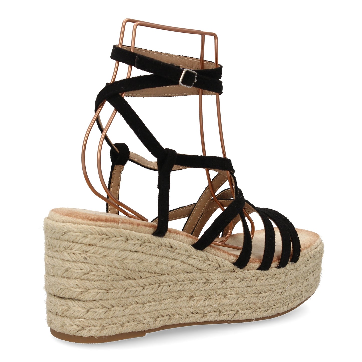 Sandalias de Cuña de Yute Negras - Tiras Cruzadas y Hebilla