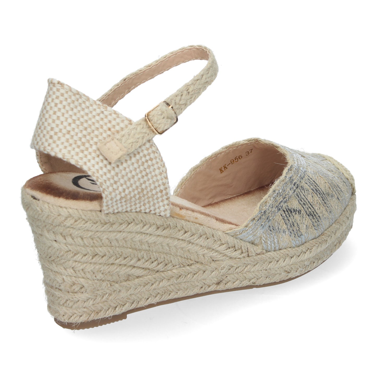 Sandalias de Cuña de Yute para Mujer Cómodas y Elegantes Punta Cerrada con Adornos Trenzados en la Pala y Cierre de Hebilla color Plata