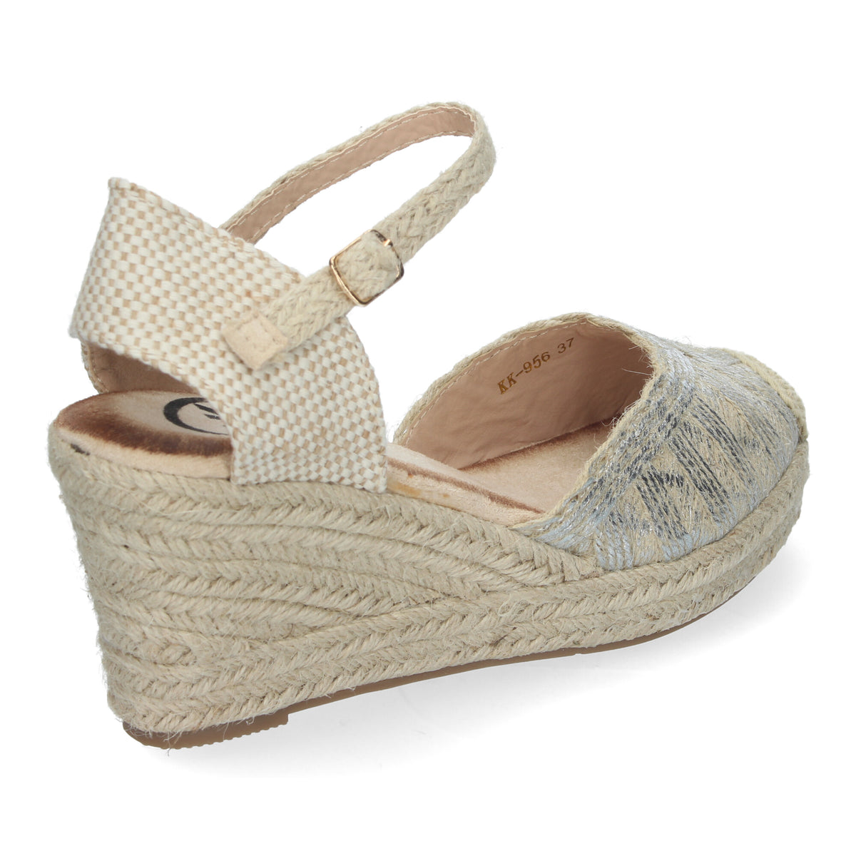 Sandalias de Cuña de Yute para Mujer Cómodas y Elegantes Punta Cerrada con Adornos Trenzados en la Pala y Cierre de Hebilla color Plata