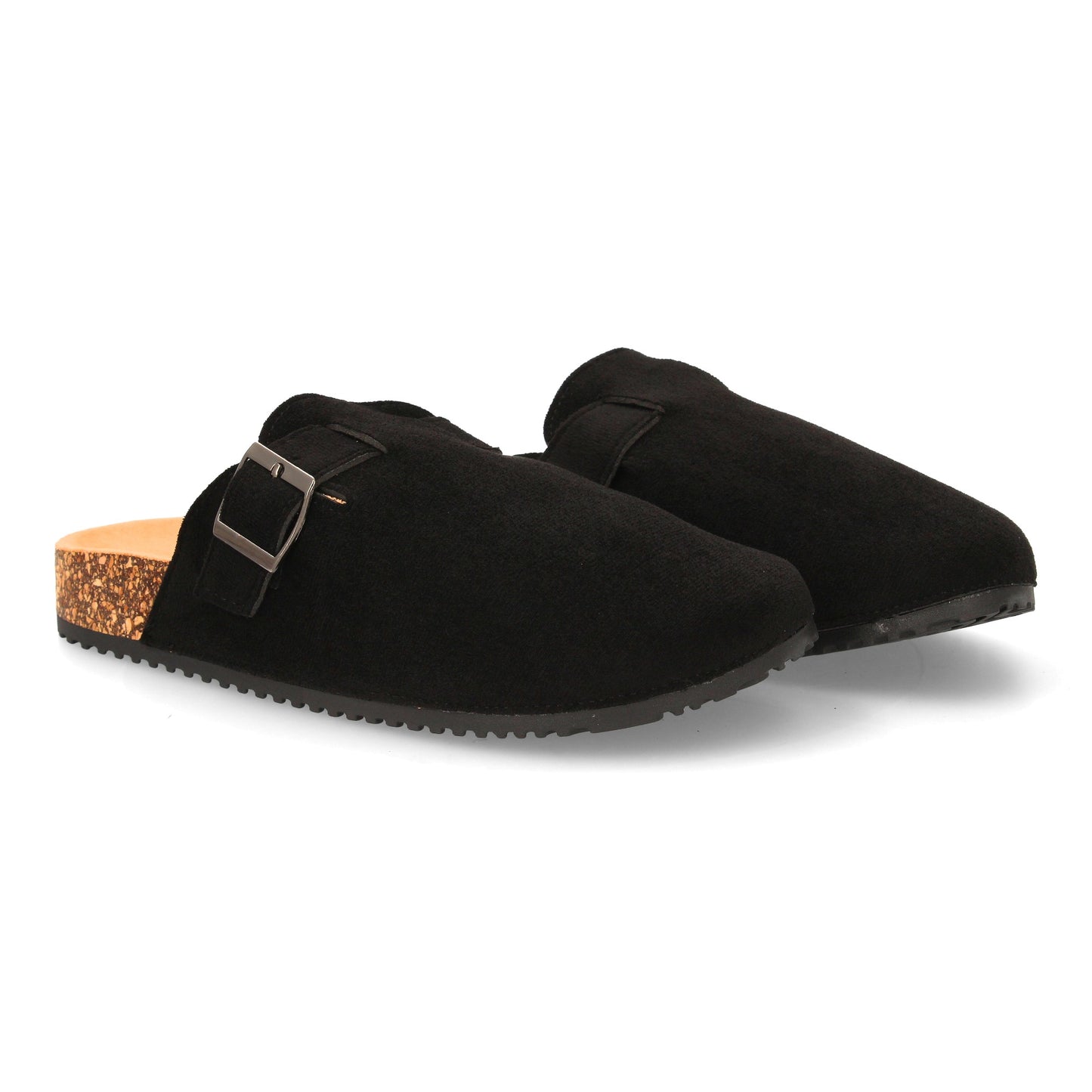 Zueco para hombre LL66-210 en color negro, de diseño cómodo, con pala suave y hebilla metálica ajustable.