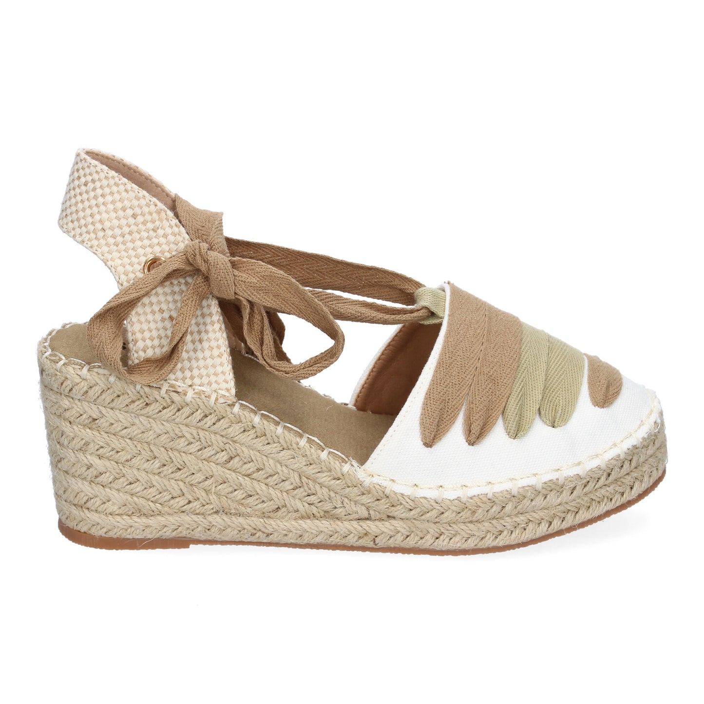 Sandalia de Cuña de Yute LL7U3 Kaki con Cintas para Mujer