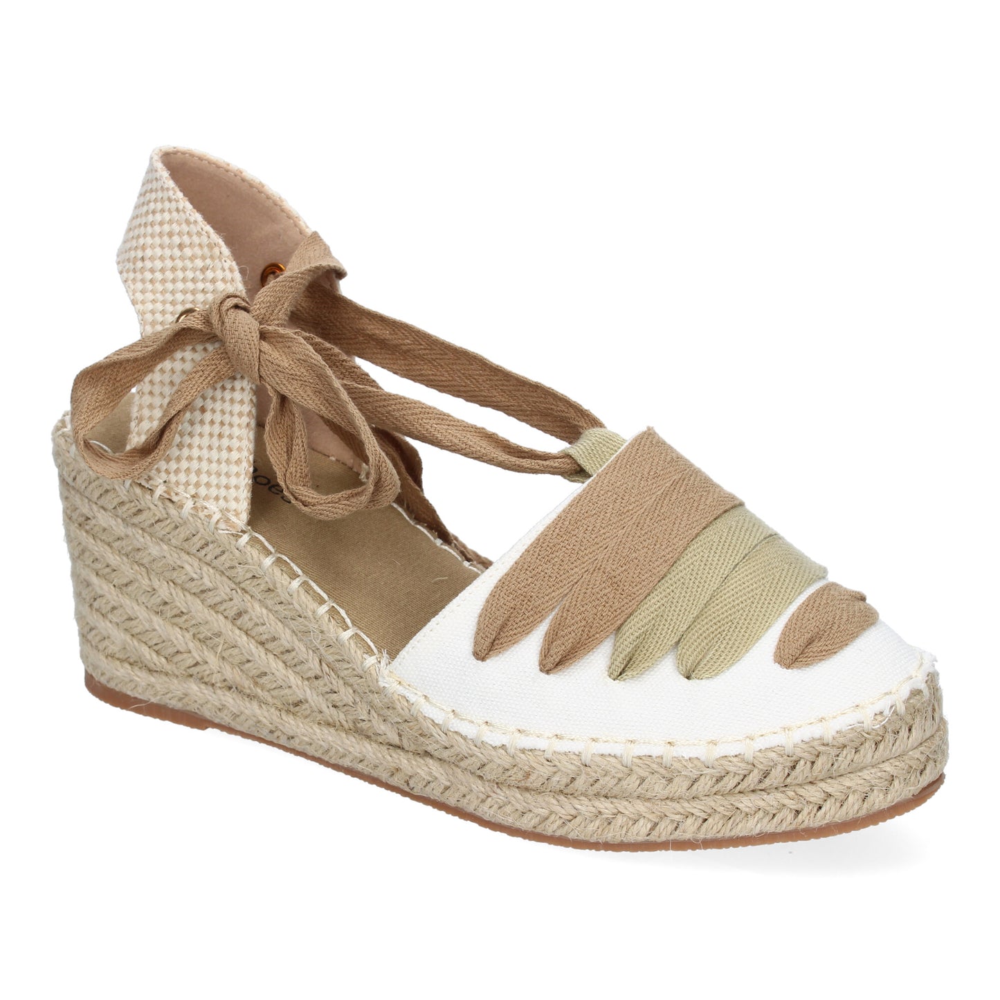 Sandalia de Cuña de Yute LL7U3 Kaki con Cintas para Mujer
