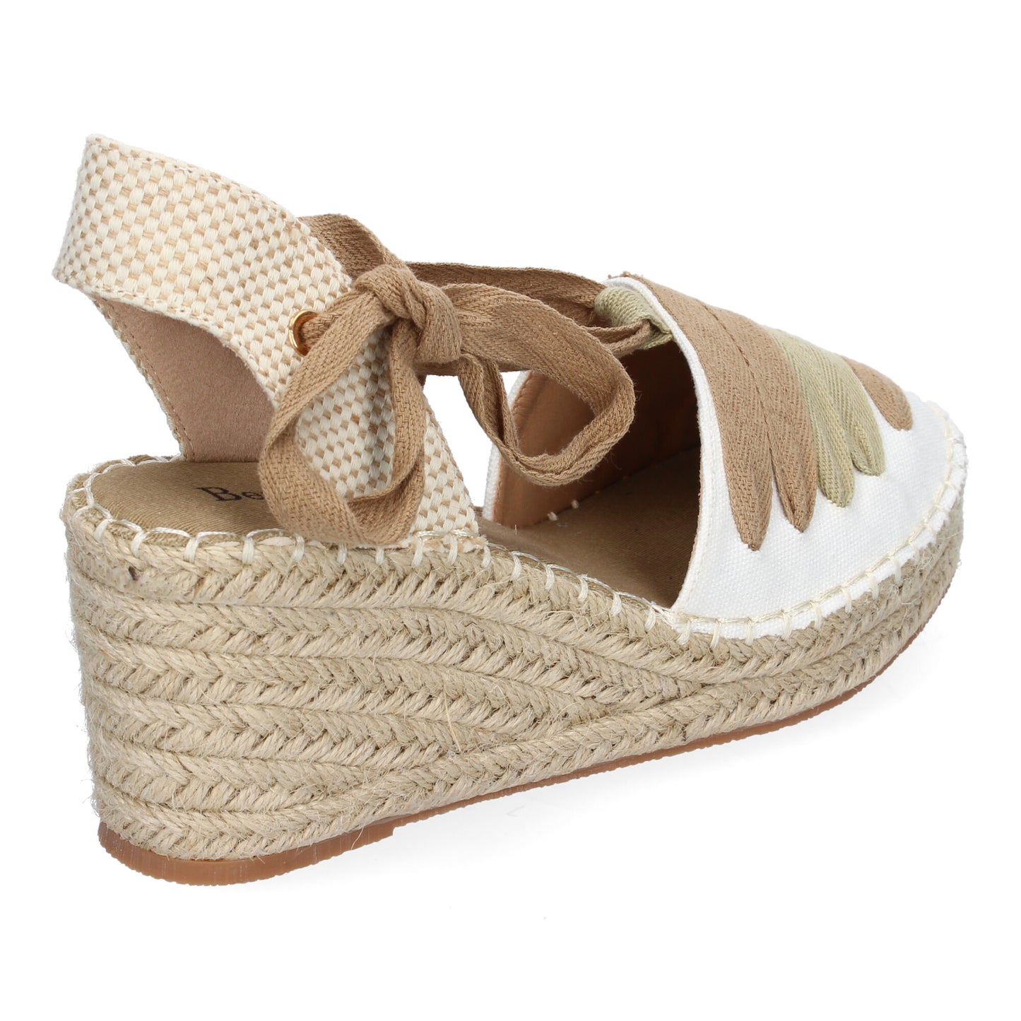 Sandalia de Cuña de Yute LL7U3 Kaki con Cintas para Mujer