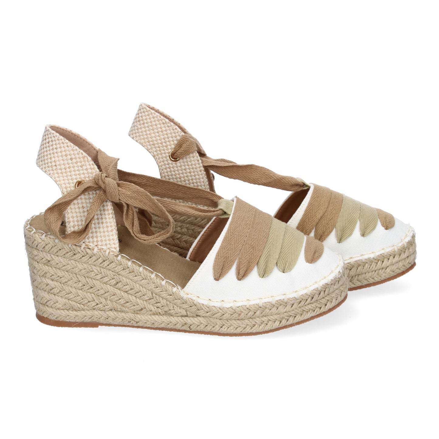 Sandalia de Cuña de Yute LL7U3 Kaki con Cintas para Mujer