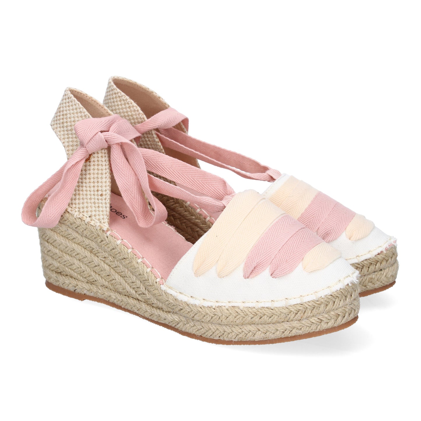 Sandalia de cuña de yute para mujer LL7U3 en color rosa, cómoda, con diseño moderno, adornos elegantes y cierre de cintas.